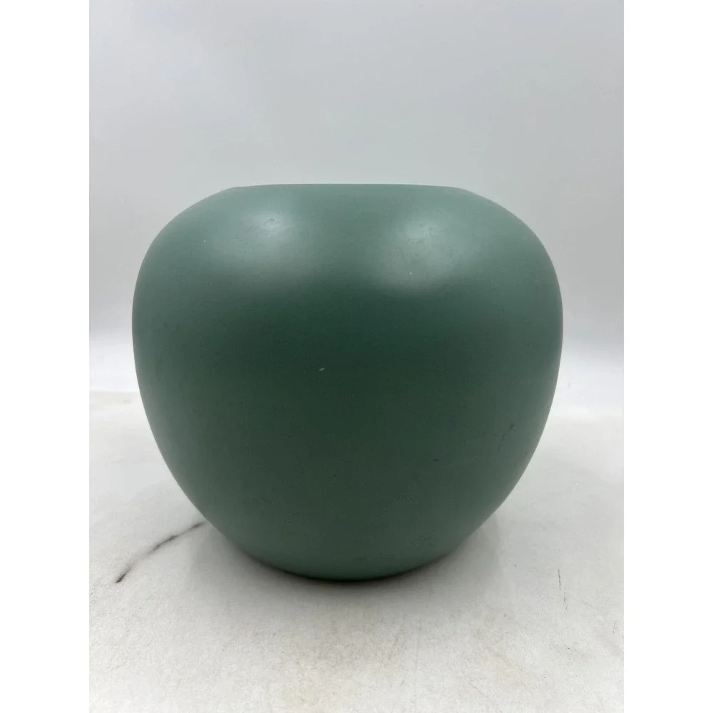 Ceramic Vase Pot Matte Sage Green Round Minimalist Spherical Post Mod 7.5in